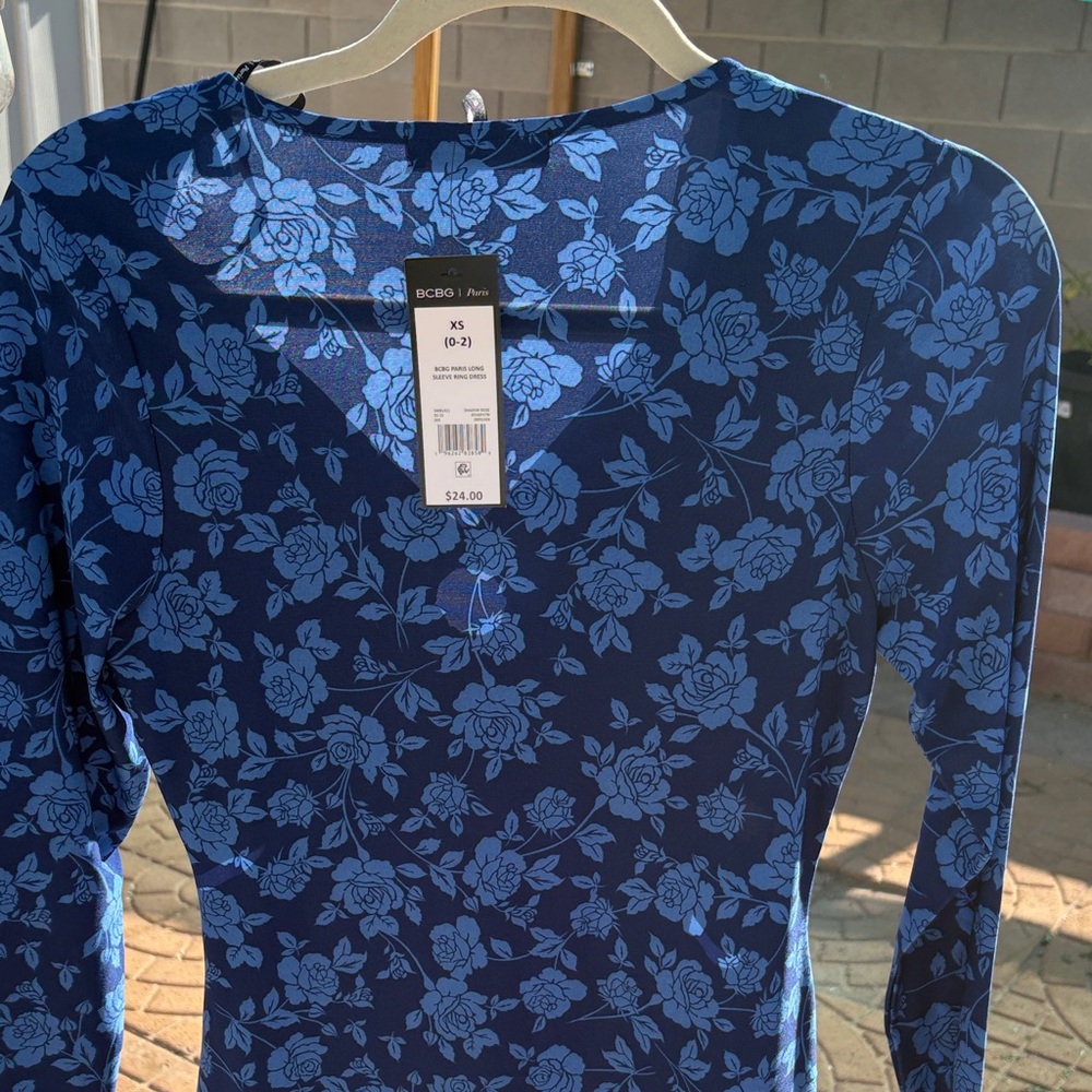 BCBG Navy Floral Long Sleeve Dress